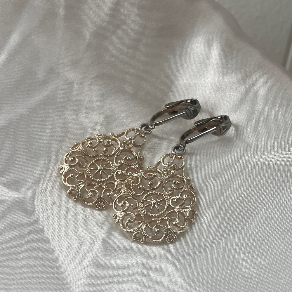 Vintage 1970s Bohemian Gold Filagree Chandelier Dangle Earrings